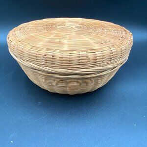 Vintage 8" Handmade Round Basket with Lid